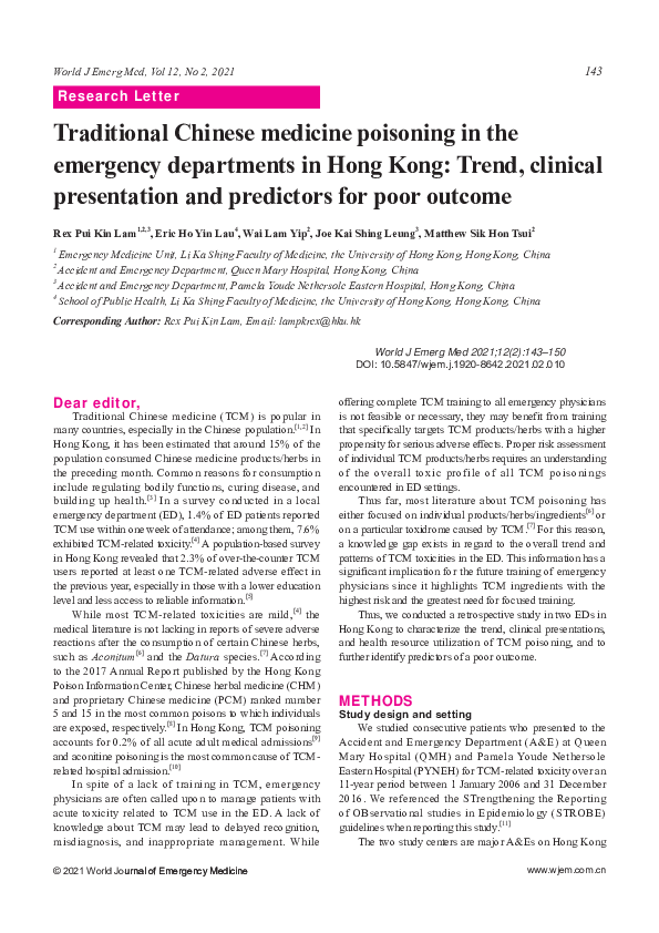 (PDF) Traditional Chinese medicine poisoning in the emergency ...