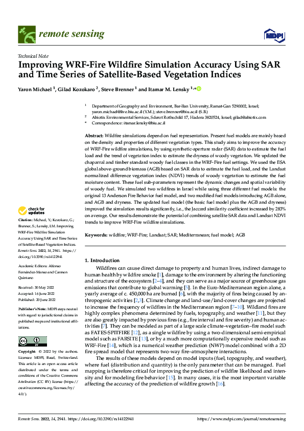 (PDF) Improving WRF-Fire Wildfire Simulation Accuracy Using SAR and ...