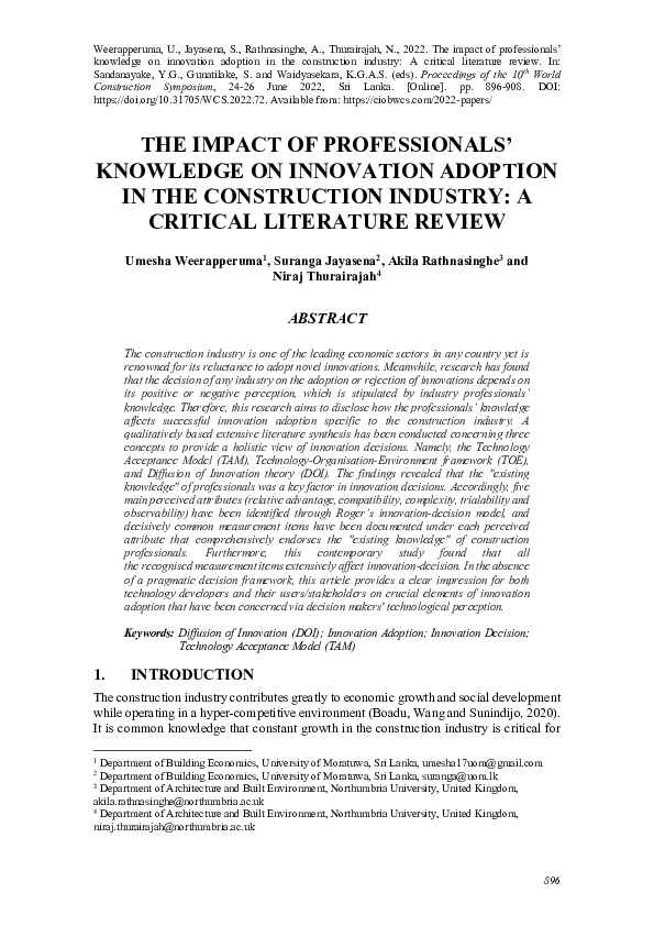 (PDF) THE IMPACT OF PROFESSIONALS' KNOWLEDGE ON INNOVATION ADOPTION IN ...
