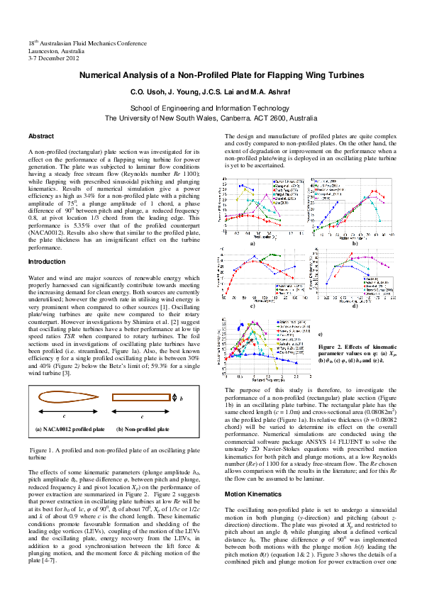 (PDF) Numerical Analysis of a Non-Profiled Plate for Flapping Wing Turbines