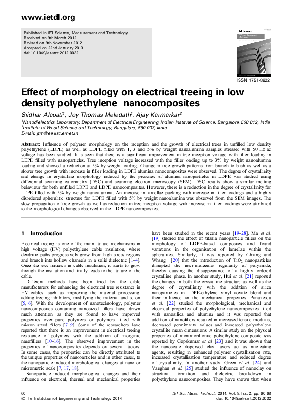 (PDF) Effect of morphology on electrical treeing in low density ...
