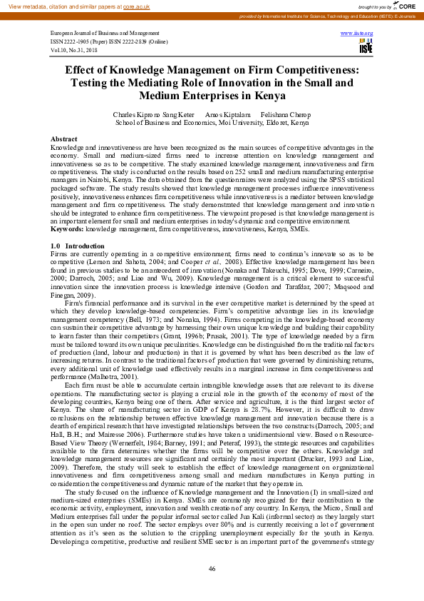 (PDF) Effect of Knowledge Management on Firm Competitiveness: Testing ...