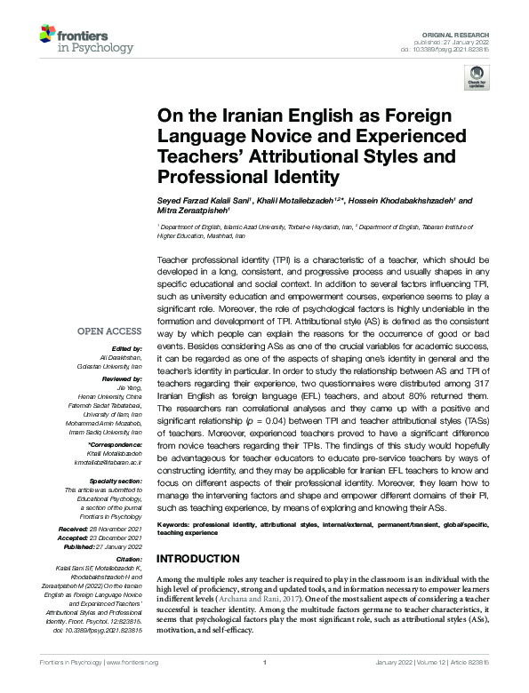 (PDF) On the Iranian English as Foreign Language Novice and Experienced ...