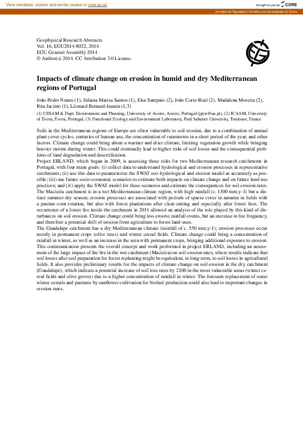 (PDF) Impacts of climate change on erosion in humid and dry ...