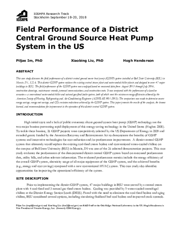 (PDF) Field performance of a district central ground source heat pump ...