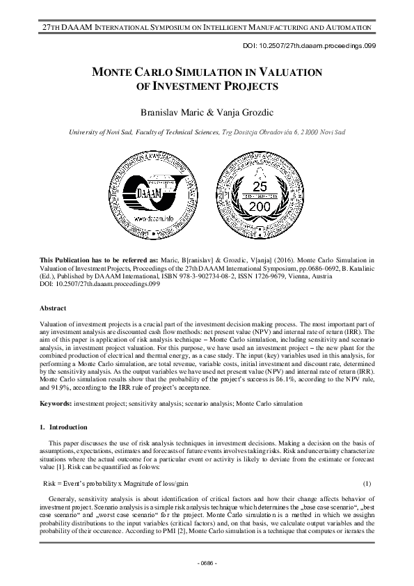 (PDF) Monte Carlo Simulation in Valuation of Investment Projects