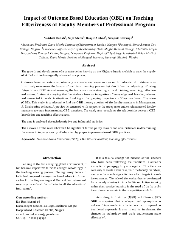 (PDF) Impact of Outcome Based Education (OBE) on Teaching Effectiveness ...