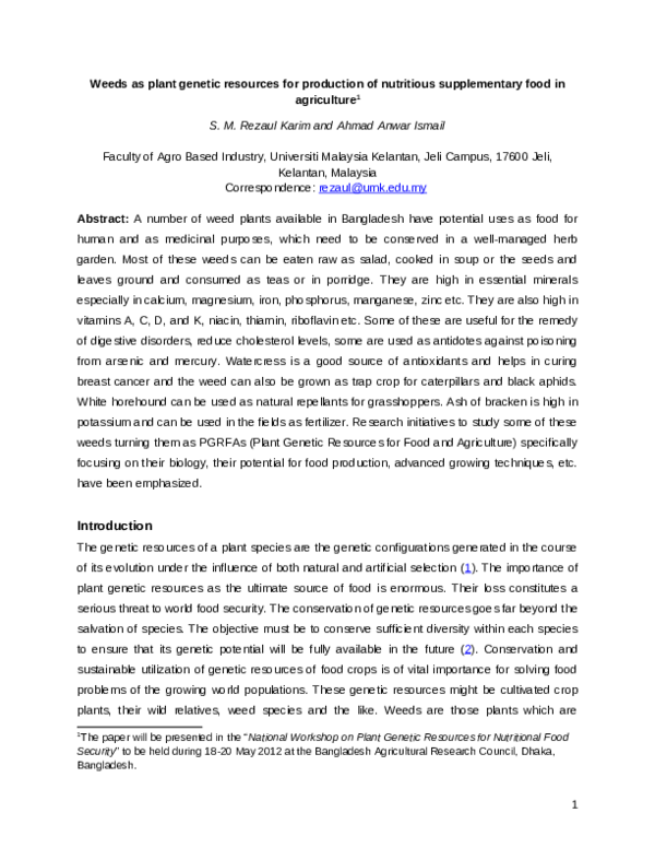(PDF) Weeds as plant resources for production of nutritious