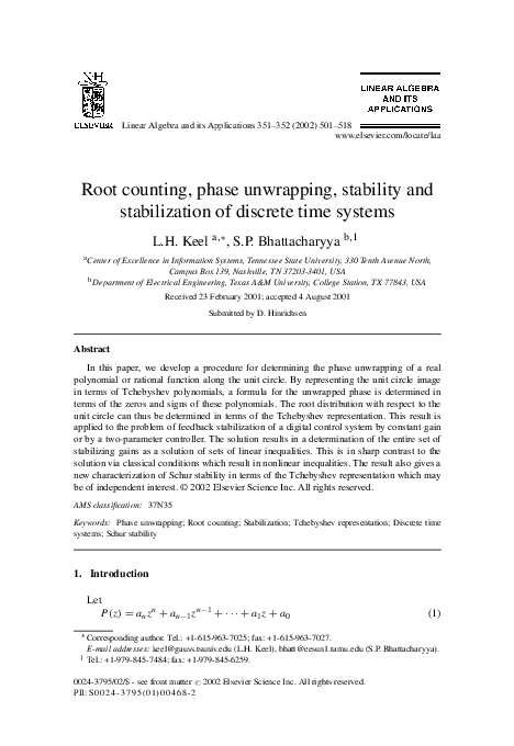 (PDF) Root counting, phase unwrapping, stability and stabilization of ...