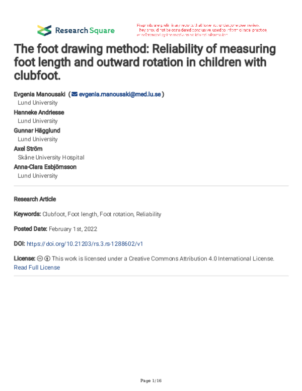 (PDF) The foot drawing method: Reliability of measuring foot length and ...