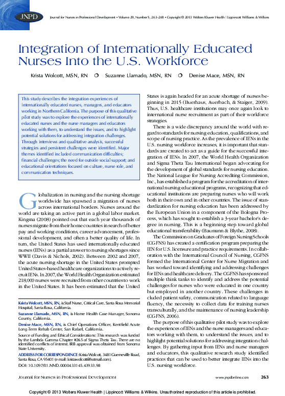 (PDF) Integration of Internationally Educated Nurses Into the U.S ...