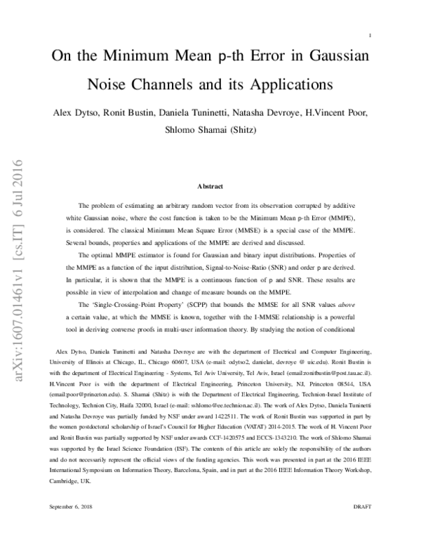 (PDF) On the minimum mean p-th error in Gaussian noise channels and its ...