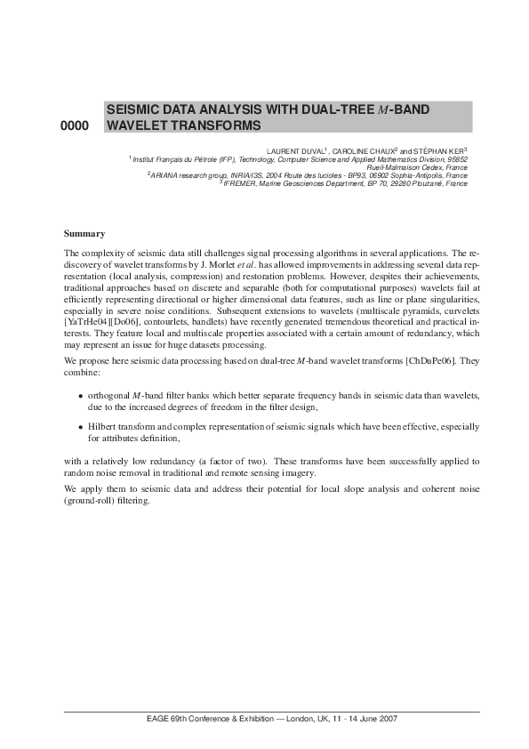 (PDF) Seismic data analysis with dual-tree M-band wavelet transforms