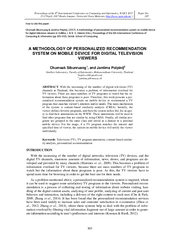 (PDF) A methodology of personalized recommendation system on mobile ...