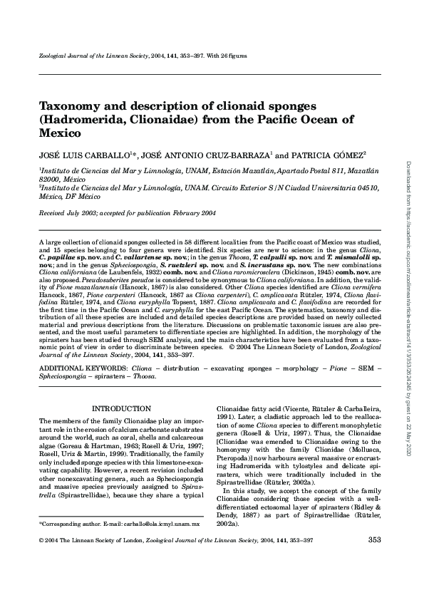 (PDF) Taxonomy and description of clionaid sponges (Hadromerida ...