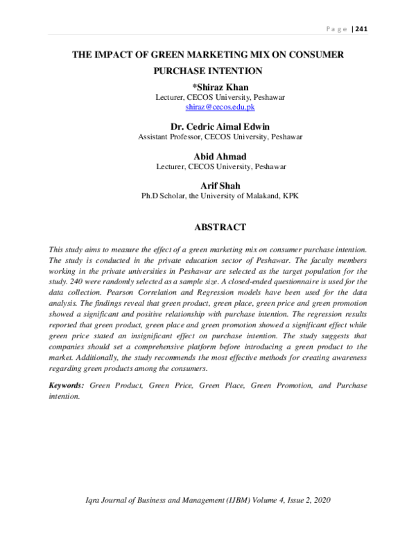 (PDF) The Impact of Green Marketing Mix on Consumer Purchase Intention