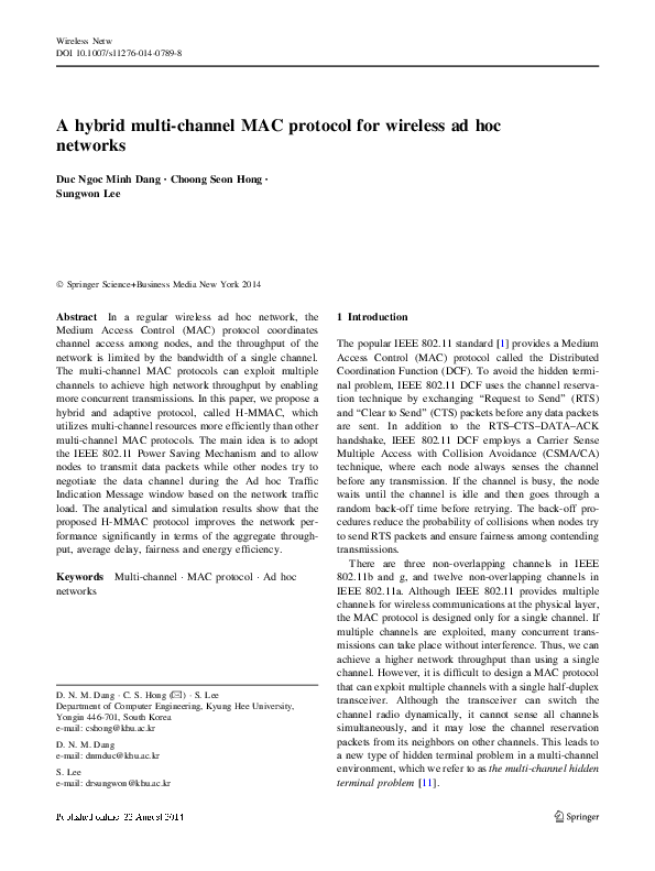 (PDF) A hybrid multi-channel MAC protocol for wireless ad hoc networks