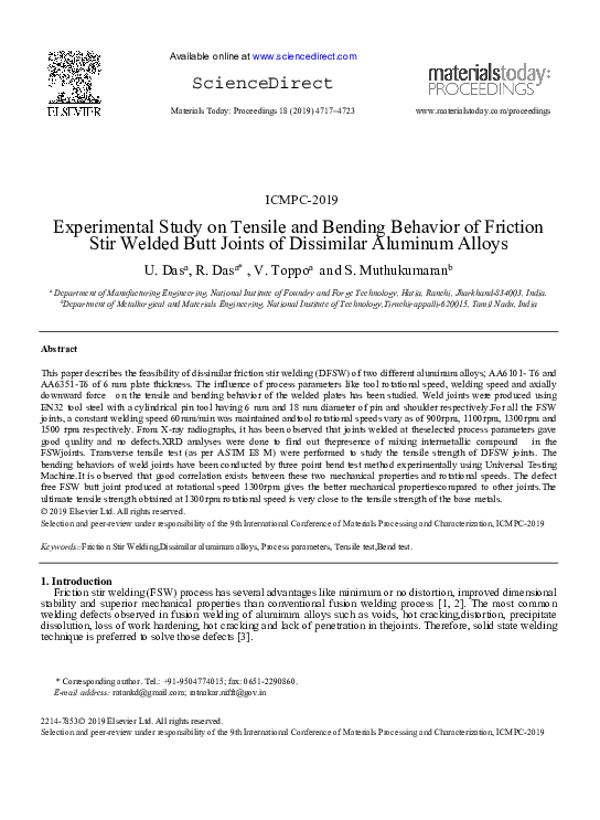 (PDF) Experimental Study on Tensile and Bending Behavior of Friction ...