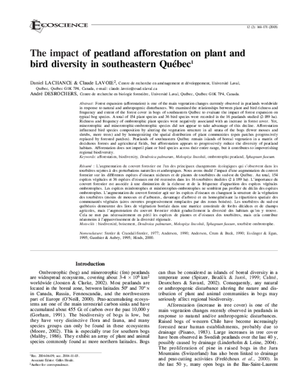 (PDF) The impact of peatland afforestation on plant and bird diversity ...