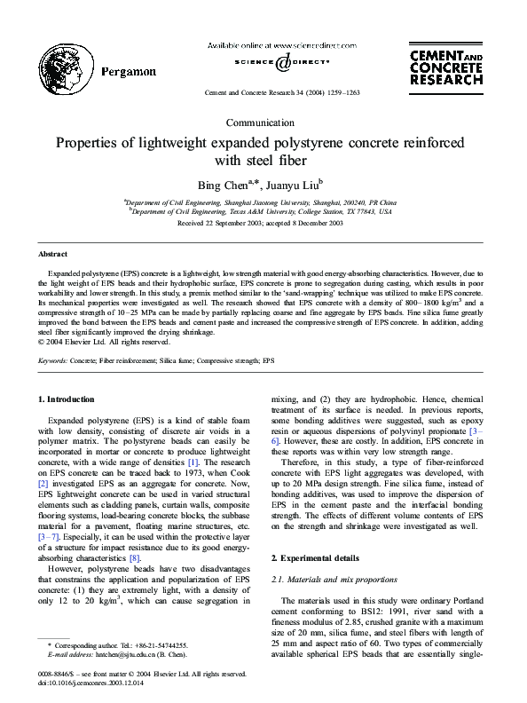 (PDF) Properties of lightweight expanded polystyrene concrete ...