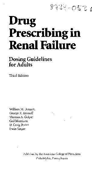 (PDF) Drug prescribing in renal failure: Dosing guidelines for adults