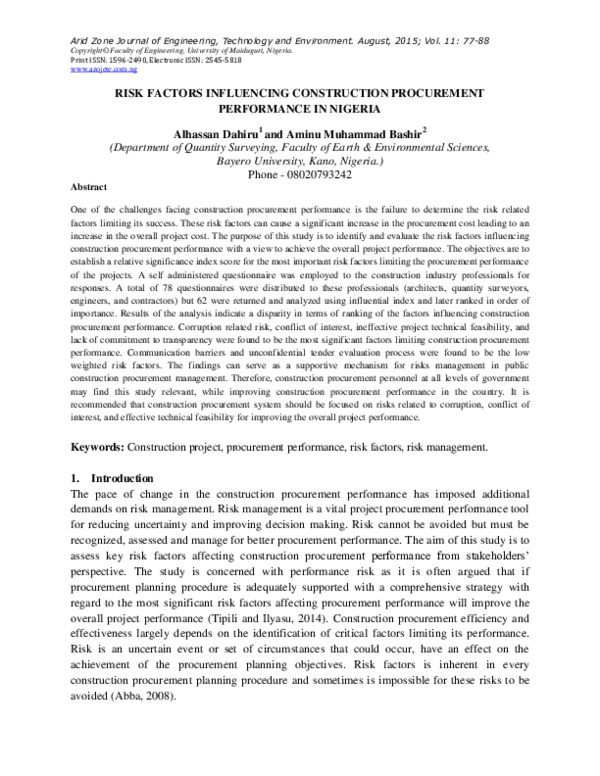 (PDF) Risk Factors Influencing Construction Procurement Performance in ...