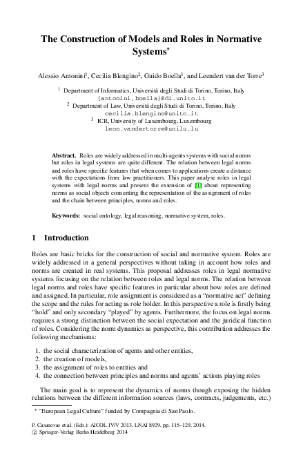 (PDF) The Construction of Models and Roles in Normative Systems