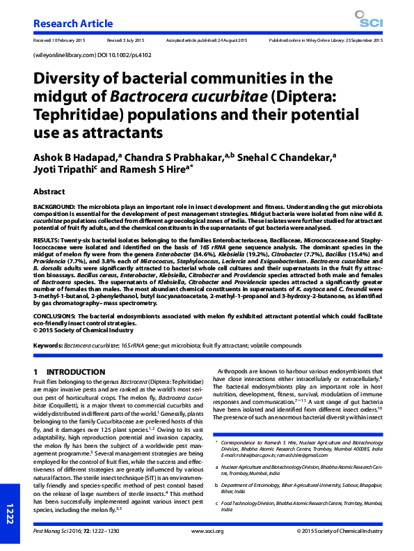 (PDF) Diversity of bacterial communities in the midgut of Bactrocera ...