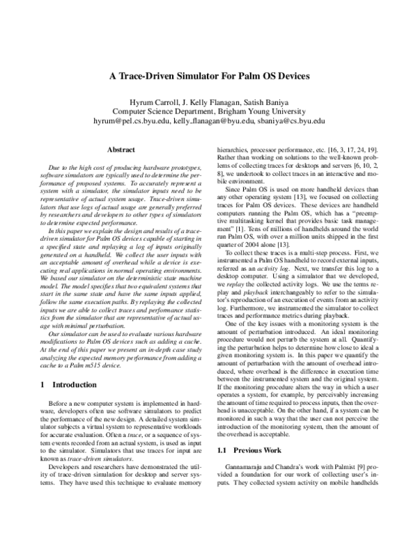 (PDF) A Trace-Driven Simulator For Palm OS Devices