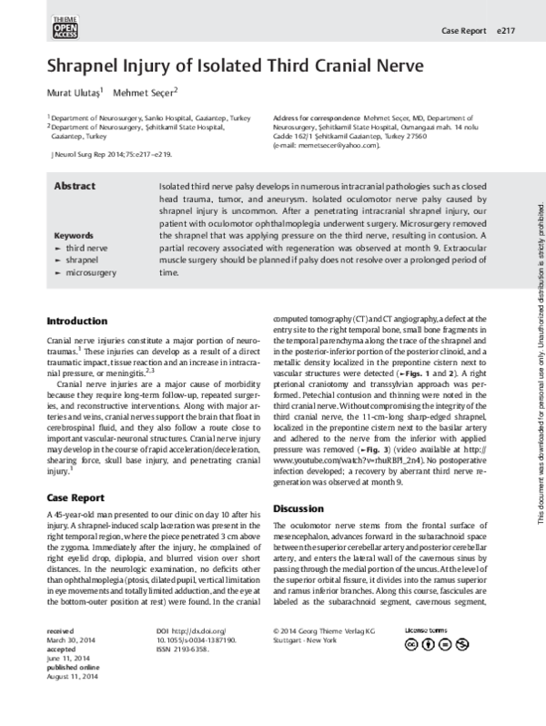 (PDF) Shrapnel Injury of Isolated Third Cranial Nerve