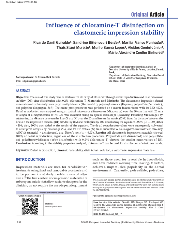 (PDF) Influence of disinfection on elastomeric impression