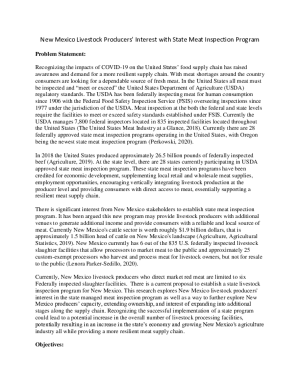 (PDF) New Mexico Livestock Producers' Interest with State Meat ...