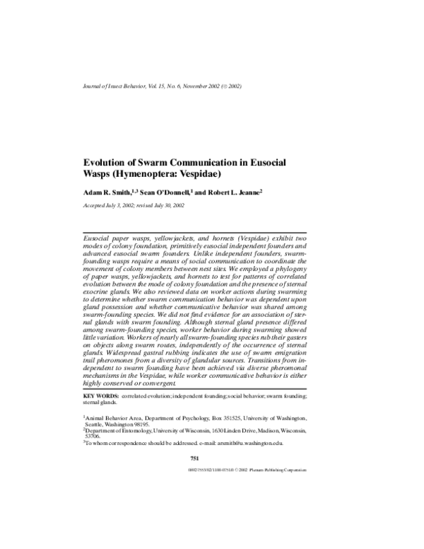 (PDF) Evolution of Swarm Communication in Eusocial Wasps (Hymenoptera ...