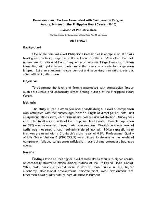 (PDF) Prevalence and Factors Associated with Compassion Fatigue Among ...