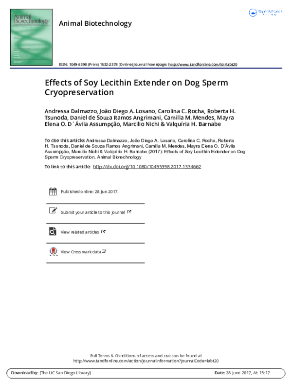 (PDF) Effects of Soy Lecithin Extender on Dog Sperm Cryopreservation