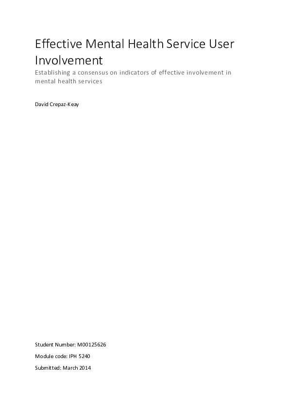 (PDF) Effective mental health service user involvement: establishing a ...