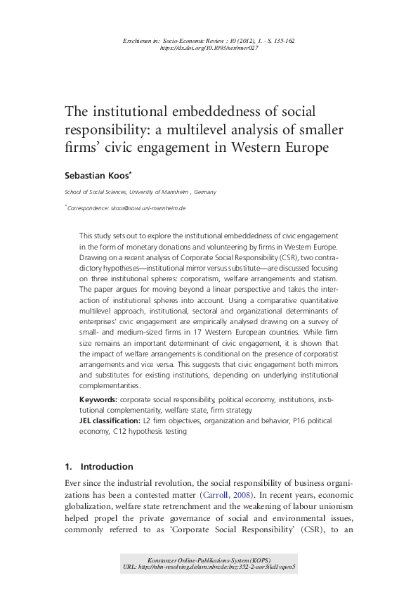(PDF) The institutional embeddedness of social responsibility: a ...