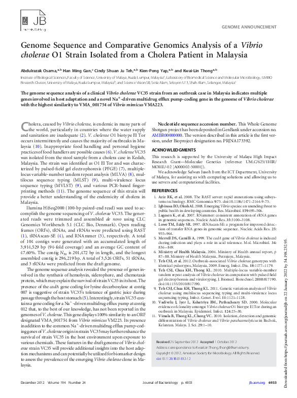 (PDF) Genome Sequence and Comparative Genomics Analysis of a Vibrio ...