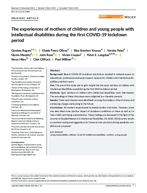 (PDF) The experiences of mothers of children and young people with ...
