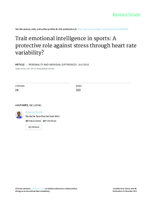 (PDF) Trait emotional intelligence in sports: A protective role against ...
