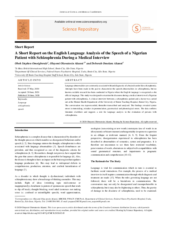 (PDF) A Short Report on the English Language Analysis of the Speech of ...