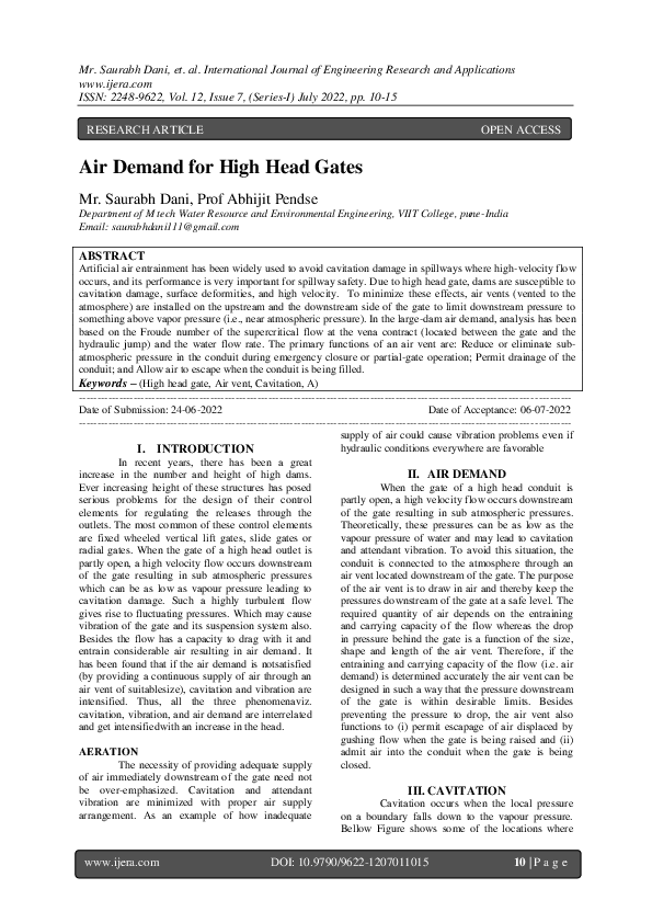 (PDF) Air Demand for High Head Gates IJERA Journal Academia.edu