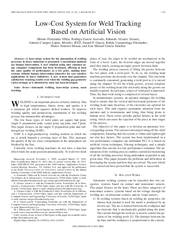 (PDF) Low-Cost System for Weld Tracking Based on Artificial Vision