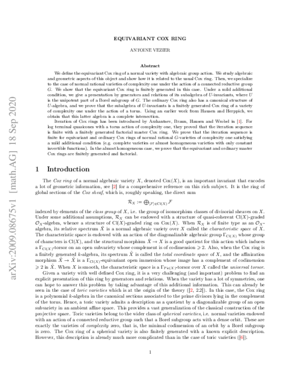 (PDF) Equivariant Cox Ring