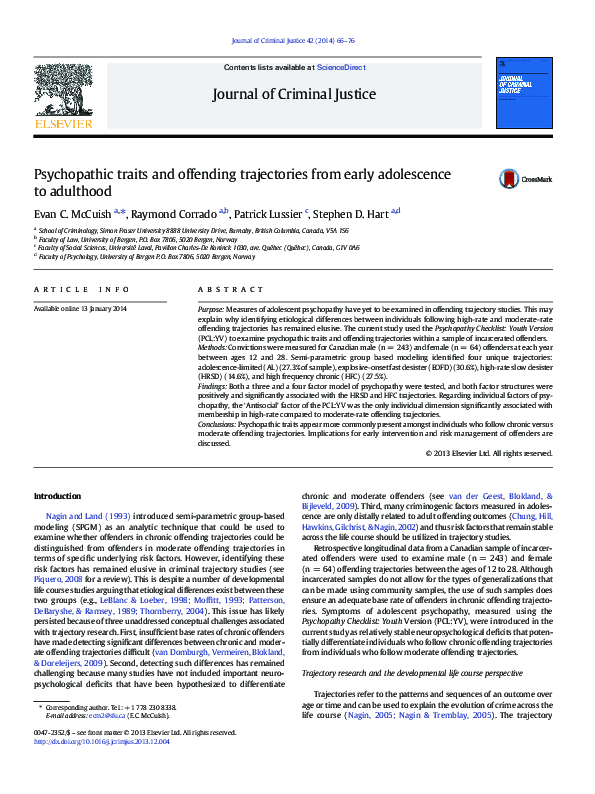 (PDF) Psychopathic traits and offending trajectories from early ...