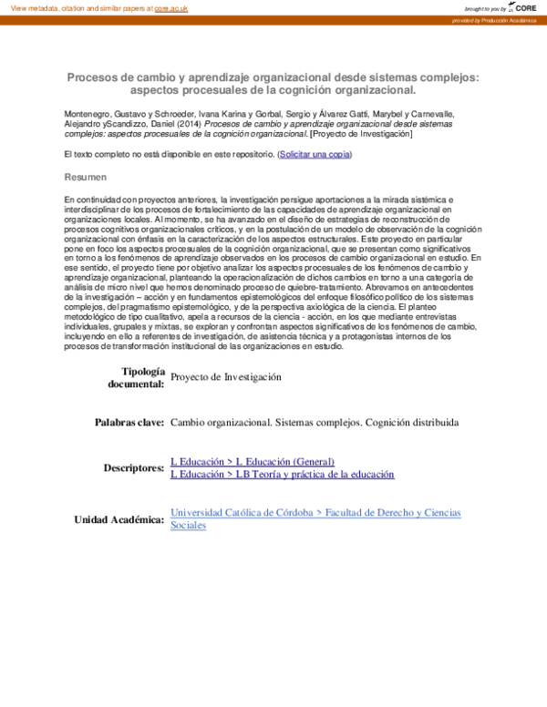 (PDF) Procesos de cambio y aprendizaje organizacional desde sistemas ...