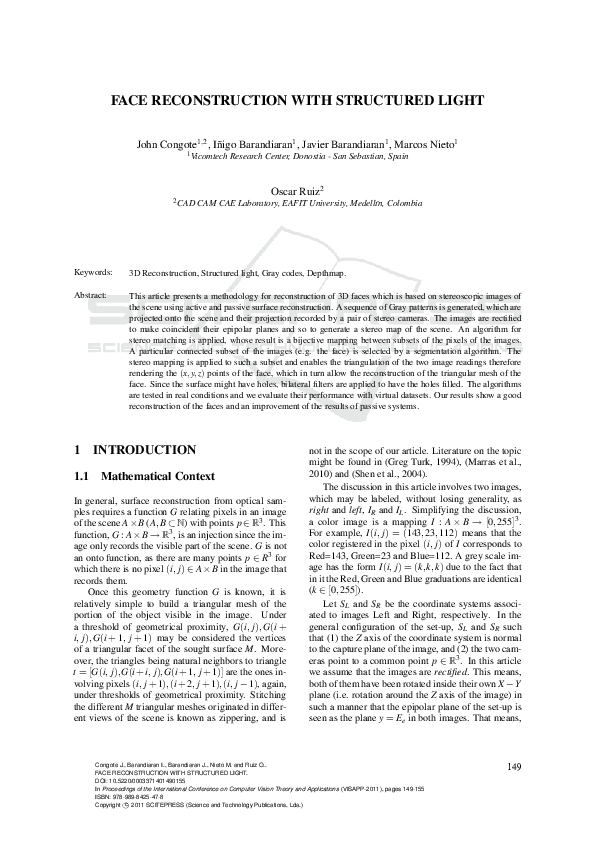 (PDF) Face Reconstruction with Structured Light