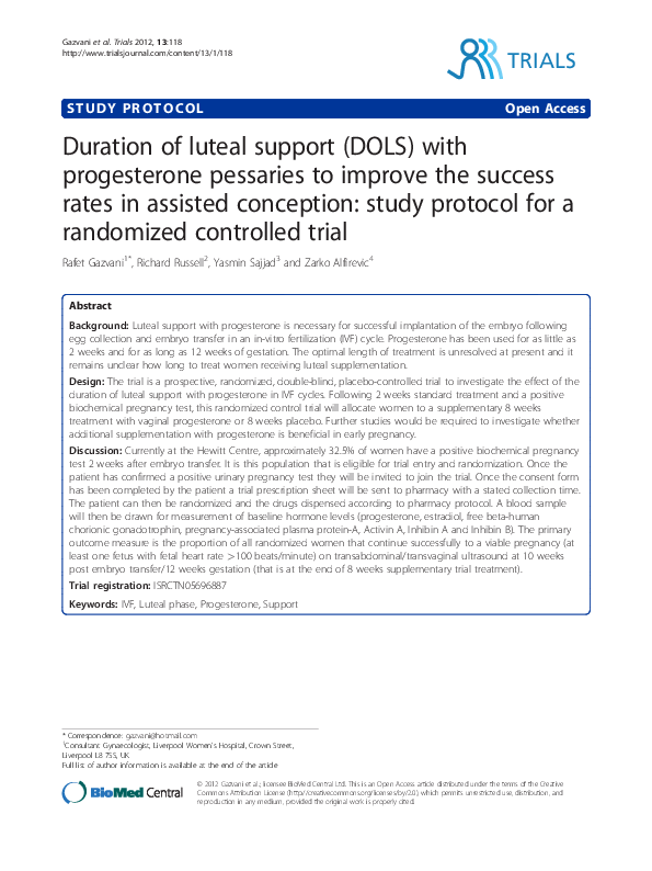 (PDF) Duration of luteal support (DOLS) with progesterone pessaries to ...