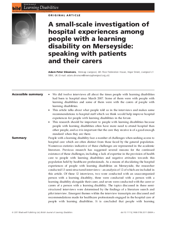 (PDF) A small-scale investigation of hospital experiences among people ...