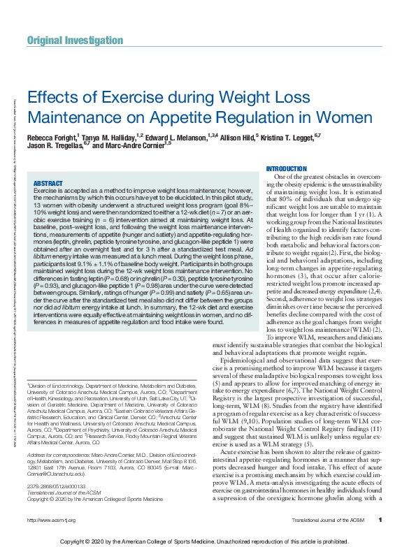 (PDF) Effects of Exercise during Weight Loss Maintenance on Appetite ...